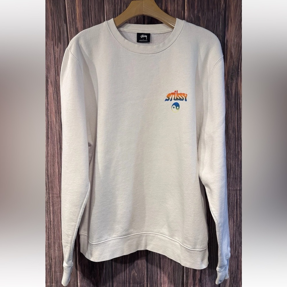 Vintage Stussy Front Back Logo White Crewneck Sweatshirt - Men’s Size Large